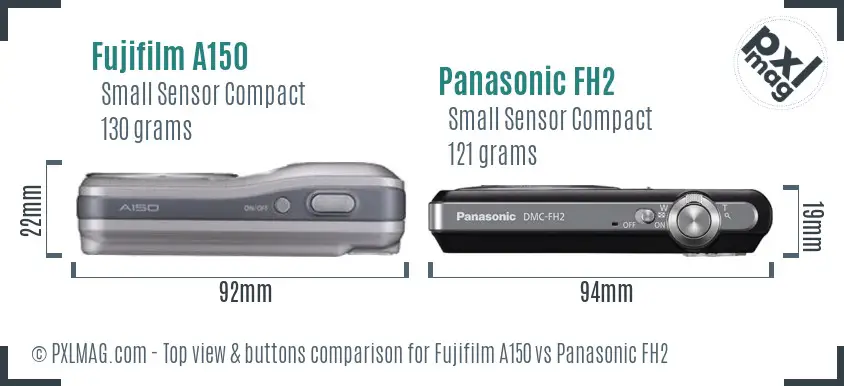 Fujifilm A150 vs Panasonic FH2 top view buttons comparison