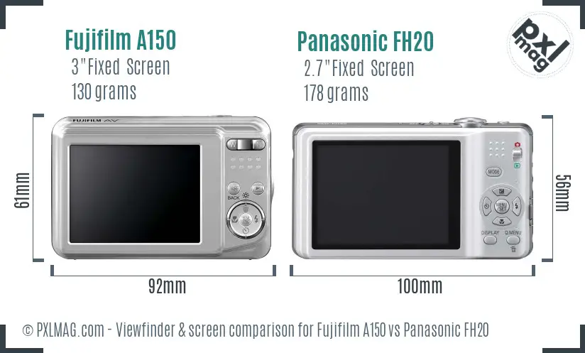 Fujifilm A150 vs Panasonic FH20 Screen and Viewfinder comparison
