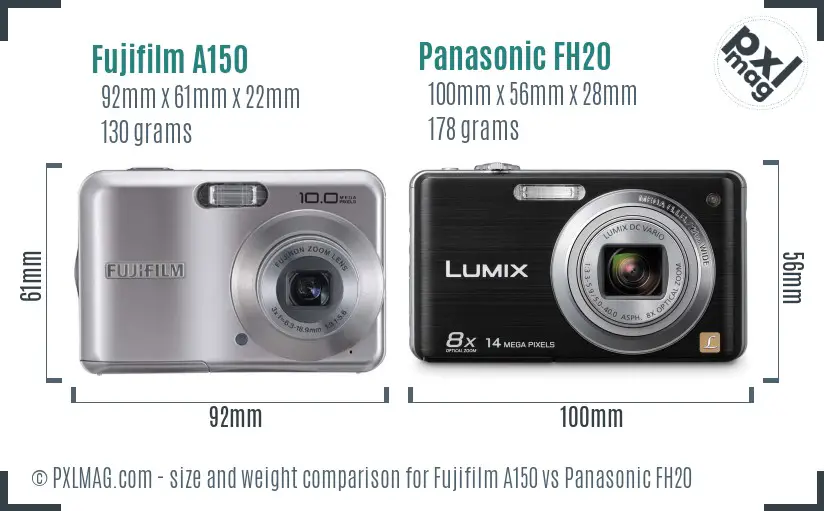 Fujifilm A150 vs Panasonic FH20 size comparison