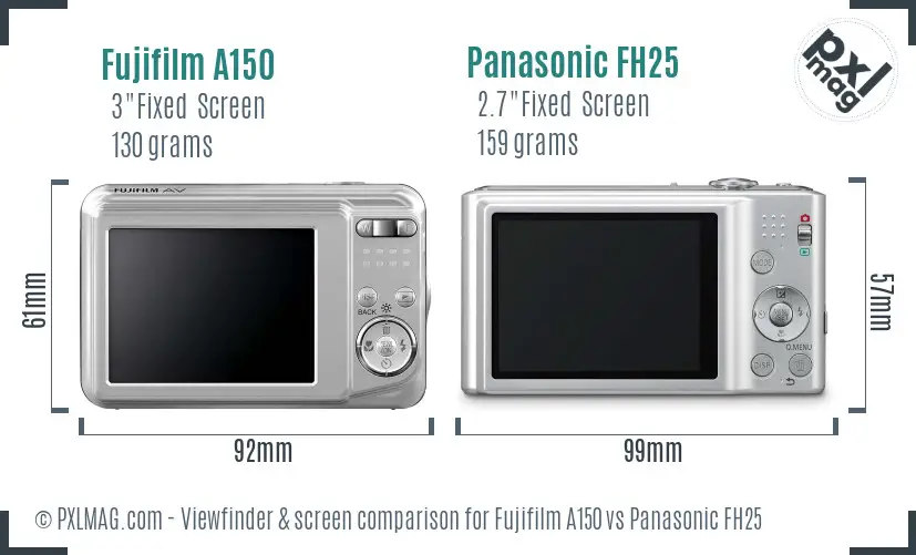 Fujifilm A150 vs Panasonic FH25 Screen and Viewfinder comparison Fujifilm A150 vs Panasonic FH25 Screen and Viewfinder comparison