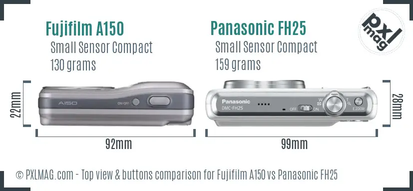 Fujifilm A150 vs Panasonic FH25 top view buttons comparison Fujifilm A150 vs Panasonic FH25 top view buttons comparison