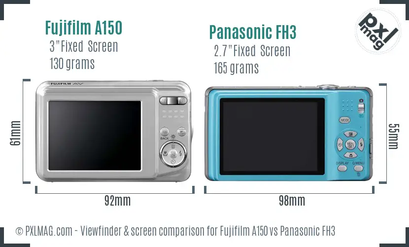 Fujifilm A150 vs Panasonic FH3 Screen and Viewfinder comparison