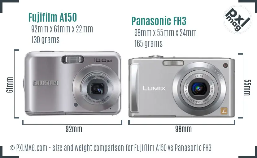 Fujifilm A150 vs Panasonic FH3 size comparison
