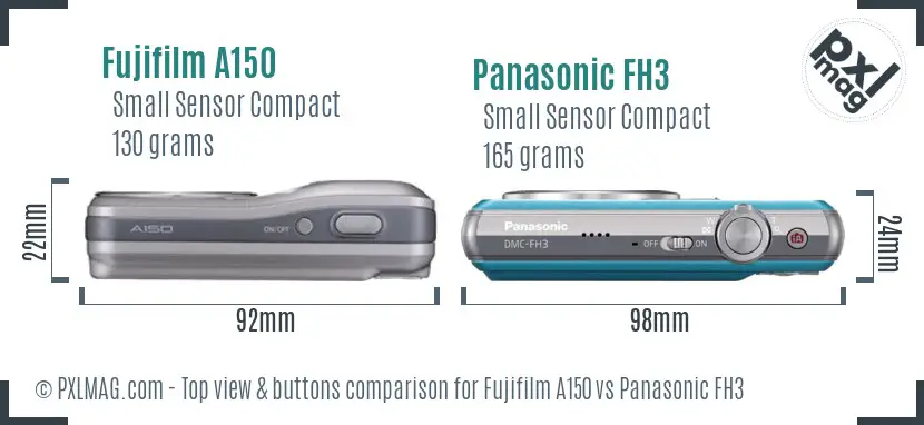 Fujifilm A150 vs Panasonic FH3 top view buttons comparison