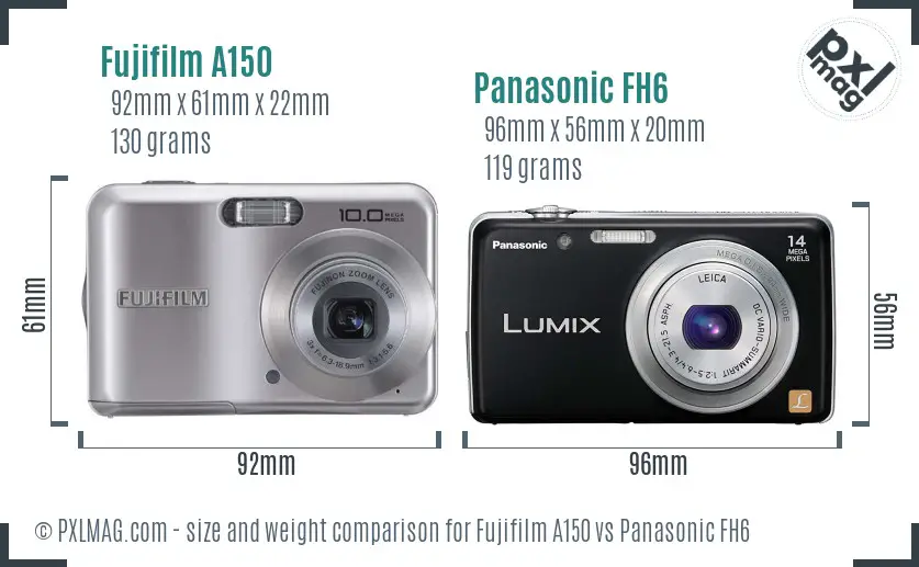 Fujifilm A150 vs Panasonic FH6 size comparison