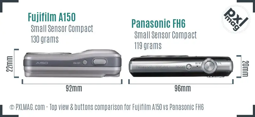 Fujifilm A150 vs Panasonic FH6 top view buttons comparison