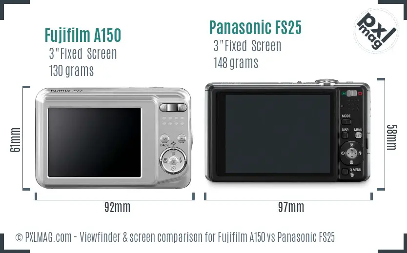 Fujifilm A150 vs Panasonic FS25 Screen and Viewfinder comparison