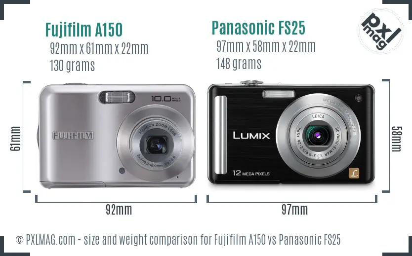 Fujifilm A150 vs Panasonic FS25 size comparison