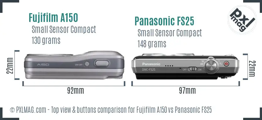 Fujifilm A150 vs Panasonic FS25 top view buttons comparison