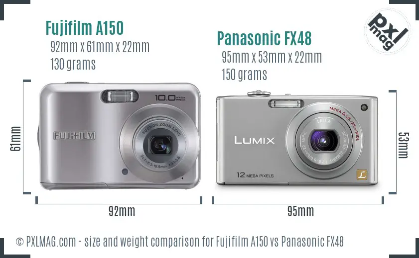 Fujifilm A150 vs Panasonic FX48 size comparison