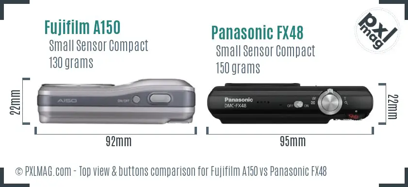 Fujifilm A150 vs Panasonic FX48 top view buttons comparison
