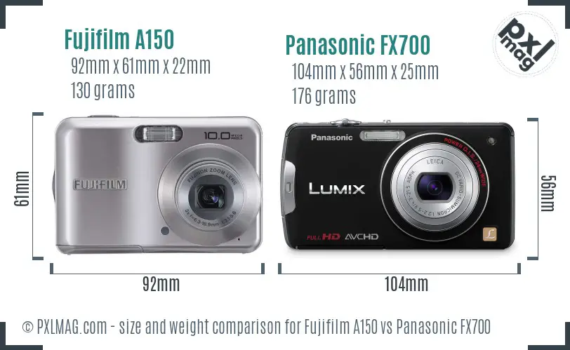 Fujifilm A150 vs Panasonic FX700 size comparison