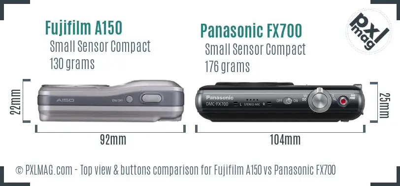 Fujifilm A150 vs Panasonic FX700 top view buttons comparison