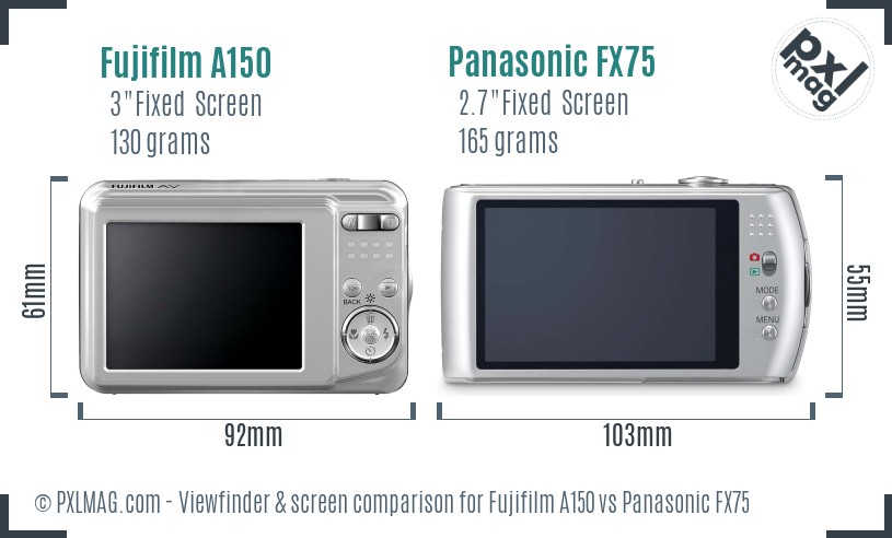 Fujifilm A150 vs Panasonic FX75 Screen and Viewfinder comparison