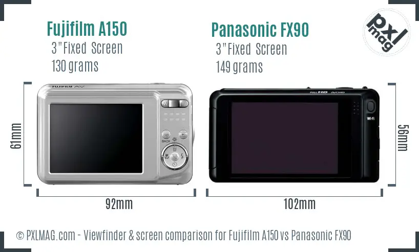 Fujifilm A150 vs Panasonic FX90 Screen and Viewfinder comparison