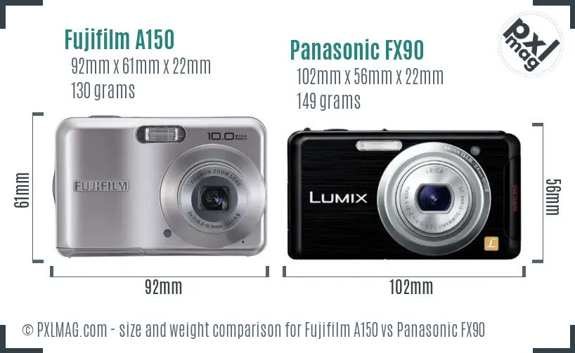 Fujifilm A150 vs Panasonic FX90 size comparison