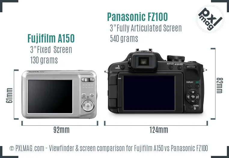 Fujifilm A150 vs Panasonic FZ100 Screen and Viewfinder comparison