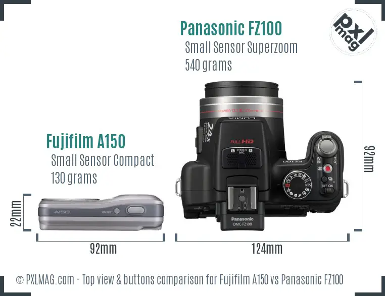 Fujifilm A150 vs Panasonic FZ100 top view buttons comparison