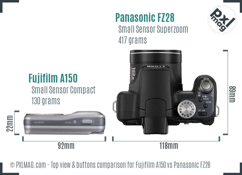Fujifilm A150 vs Panasonic FZ28 top view buttons comparison
