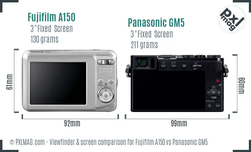 Fujifilm A150 vs Panasonic GM5 Screen and Viewfinder comparison