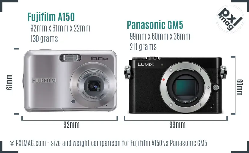 Fujifilm A150 vs Panasonic GM5 size comparison