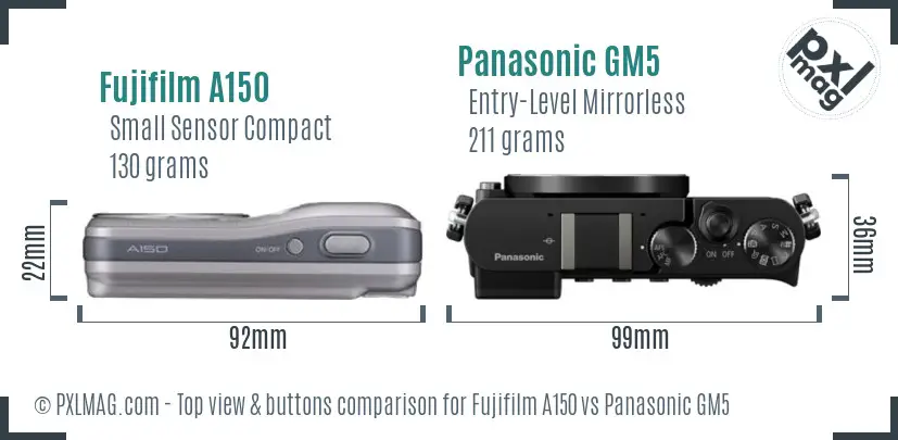 Fujifilm A150 vs Panasonic GM5 top view buttons comparison