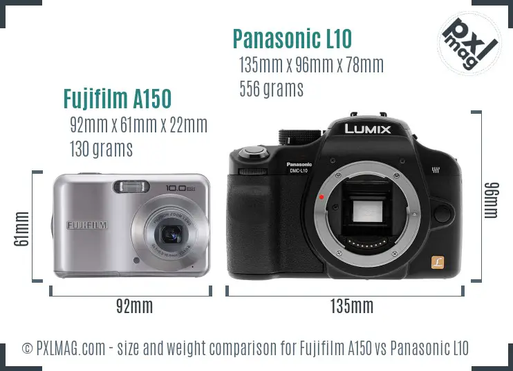 Fujifilm A150 vs Panasonic L10 size comparison