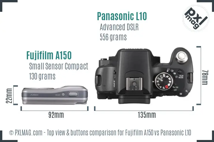 Fujifilm A150 vs Panasonic L10 top view buttons comparison