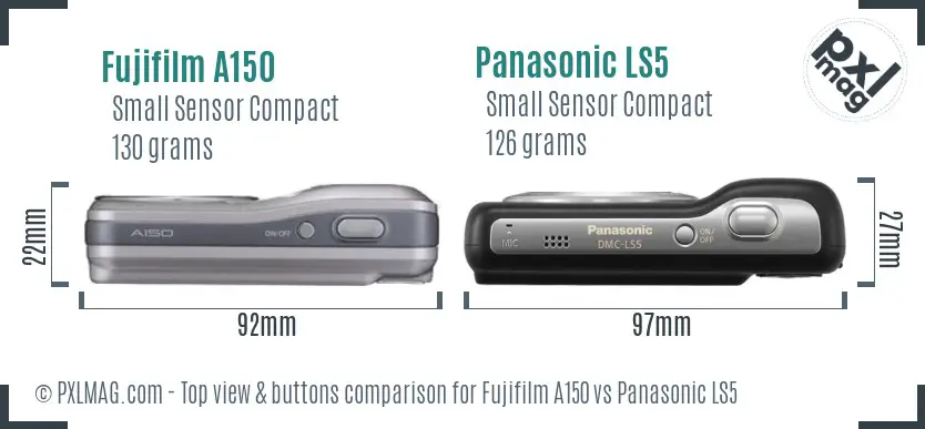 Fujifilm A150 vs Panasonic LS5 top view buttons comparison