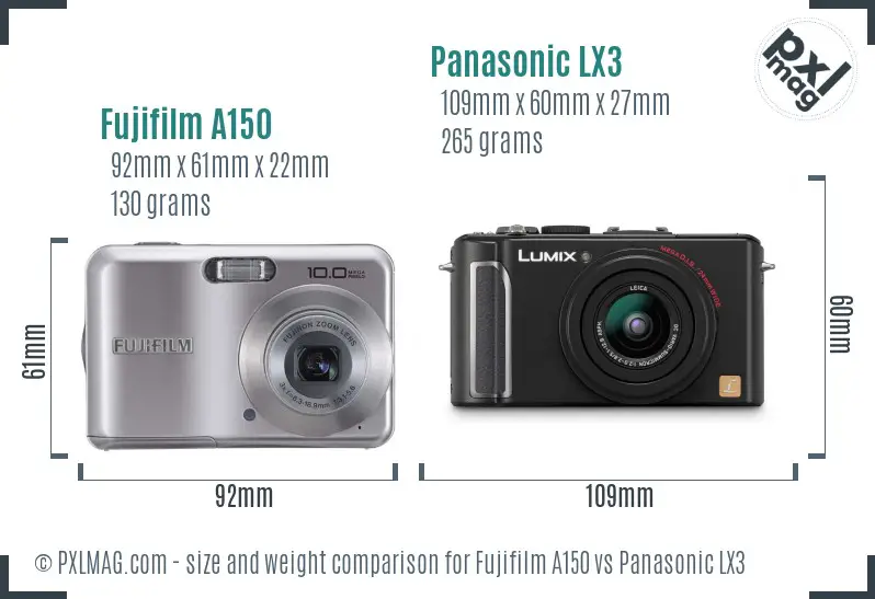 Fujifilm A150 vs Panasonic LX3 size comparison