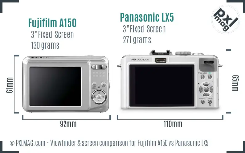 Fujifilm A150 vs Panasonic LX5 Screen and Viewfinder comparison