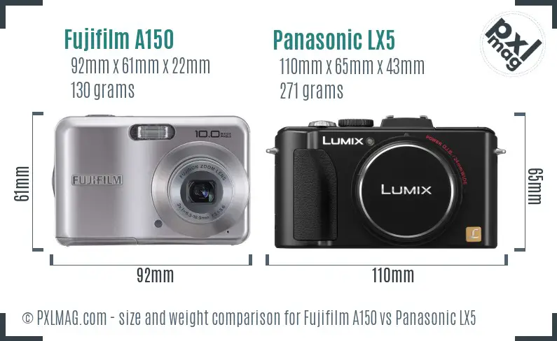 Fujifilm A150 vs Panasonic LX5 size comparison