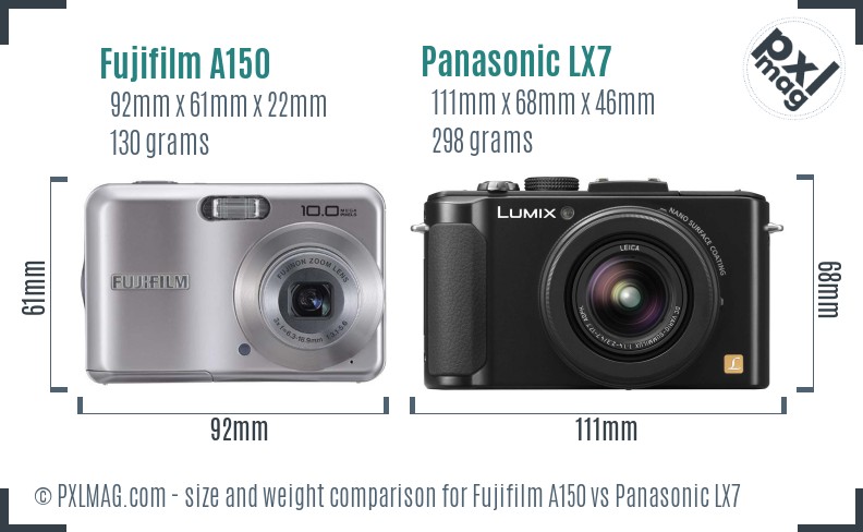 Fujifilm A150 vs Panasonic LX7 size comparison