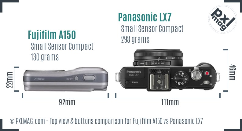 Fujifilm A150 vs Panasonic LX7 top view buttons comparison