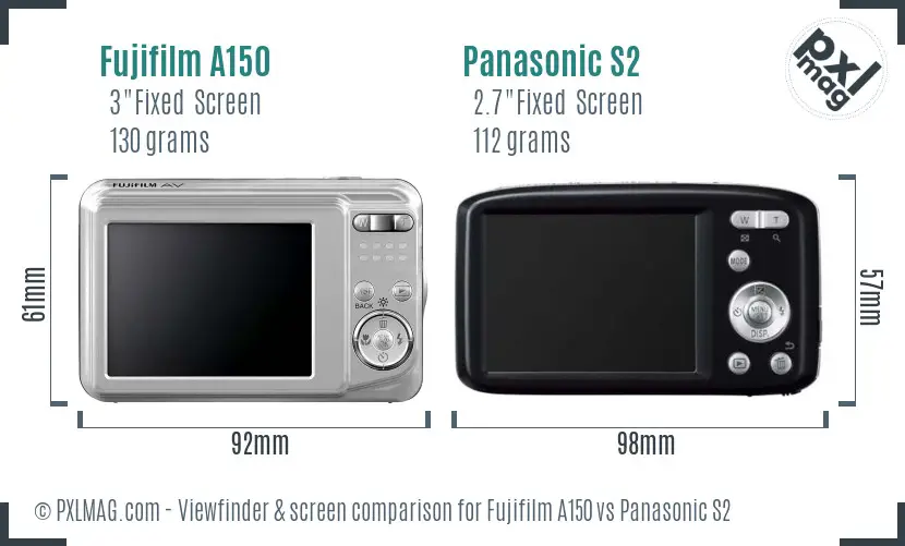 Fujifilm A150 vs Panasonic S2 Screen and Viewfinder comparison Fujifilm A150 vs Panasonic S2 Screen and Viewfinder comparison