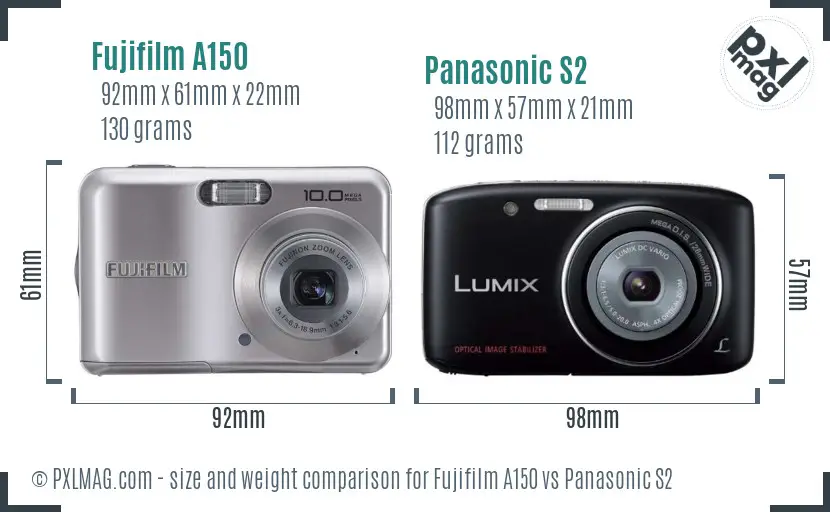 Fujifilm A150 vs Panasonic S2 size comparison Fujifilm A150 vs Panasonic S2 size comparison