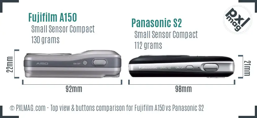 Fujifilm A150 vs Panasonic S2 top view buttons comparison Fujifilm A150 vs Panasonic S2 top view buttons comparison