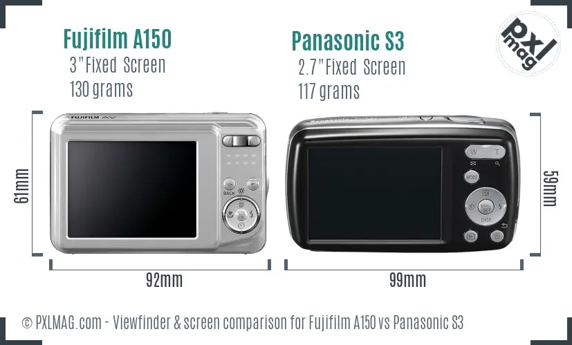 Fujifilm A150 vs Panasonic S3 Screen and Viewfinder comparison