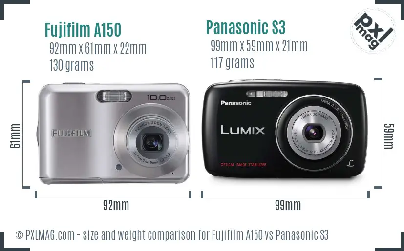 Fujifilm A150 vs Panasonic S3 size comparison