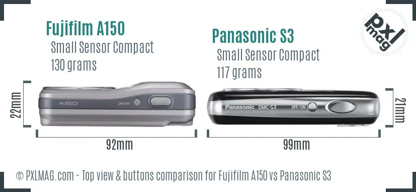 Fujifilm A150 vs Panasonic S3 top view buttons comparison