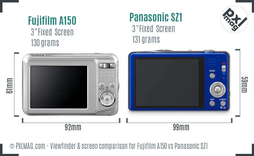 Fujifilm A150 vs Panasonic SZ1 Screen and Viewfinder comparison