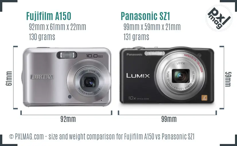 Fujifilm A150 vs Panasonic SZ1 size comparison