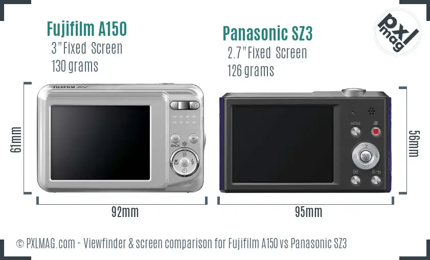 Fujifilm A150 vs Panasonic SZ3 Screen and Viewfinder comparison