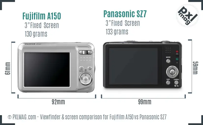 Fujifilm A150 vs Panasonic SZ7 Screen and Viewfinder comparison