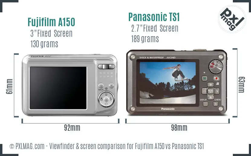 Fujifilm A150 vs Panasonic TS1 Screen and Viewfinder comparison