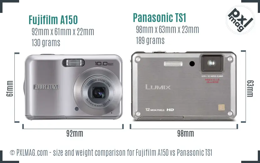 Fujifilm A150 vs Panasonic TS1 size comparison