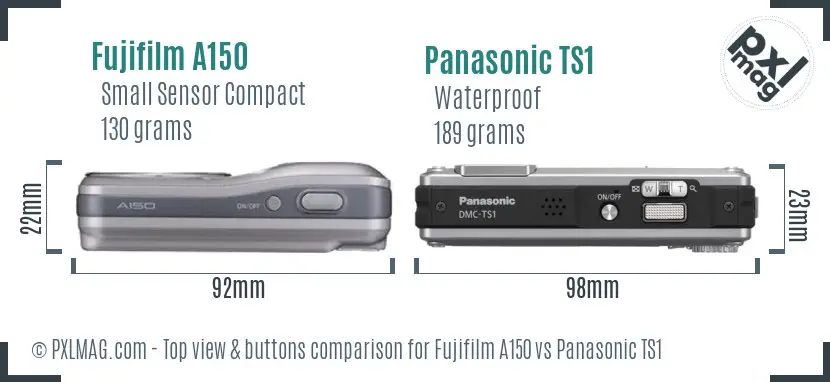 Fujifilm A150 vs Panasonic TS1 top view buttons comparison
