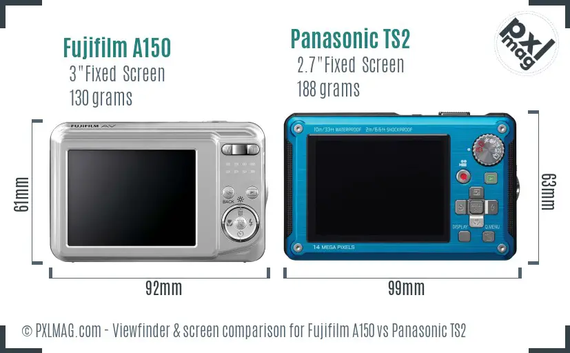Fujifilm A150 vs Panasonic TS2 Screen and Viewfinder comparison