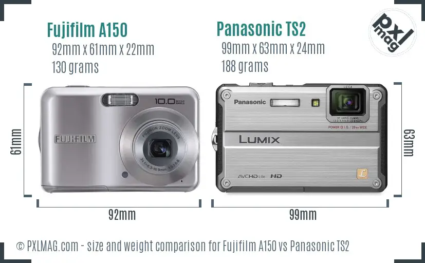 Fujifilm A150 vs Panasonic TS2 size comparison