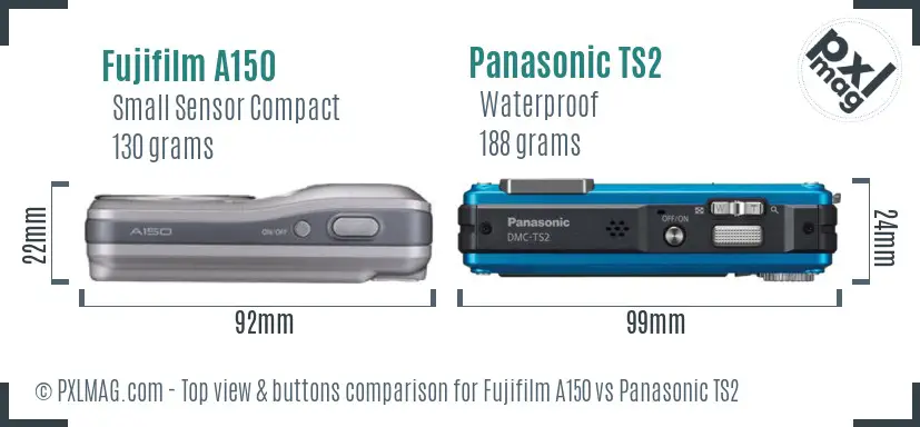Fujifilm A150 vs Panasonic TS2 top view buttons comparison